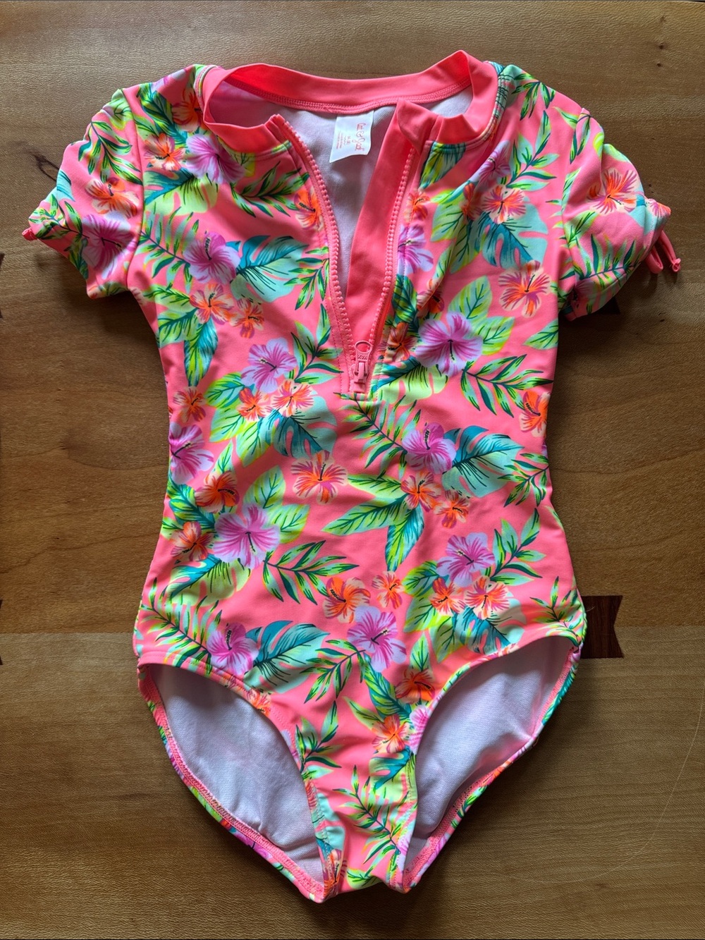 Cat & Jack Coral Floral Zip-Front One-Piece Swimsuit